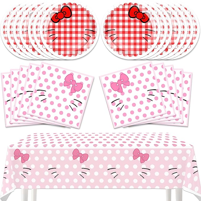 41pcs Kitty Cat Party Supplies,Cat Birthday Party set Include dessert plate,Napkin and Tablecloth,Used for Kitten Birthday Party Decoration (Multicolor 12)