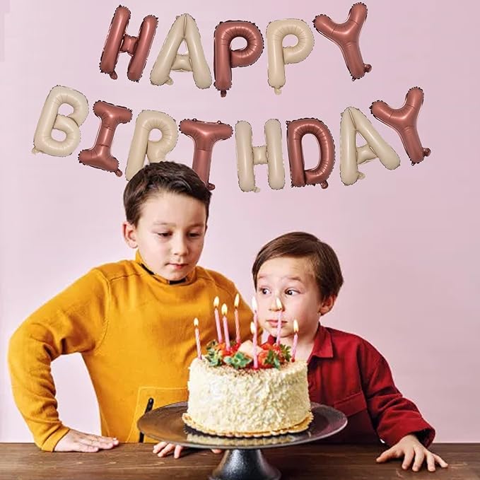 ZHENGYE Happy Birthday Balloon Letters Banner Happy Birthday Sign Capital Mylar Foil Birthday Banner Balloons Boys Girls Birthday Party Decorations Supplies(Nude Brown)