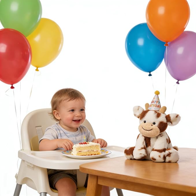Hopearl Adorable Plush Cow Toy Floppy Dairy Cattle Soft Stuffed Animal Cute Birthday Gifts for Boys Girls Kids Toddlers, Dark Brown, 9''