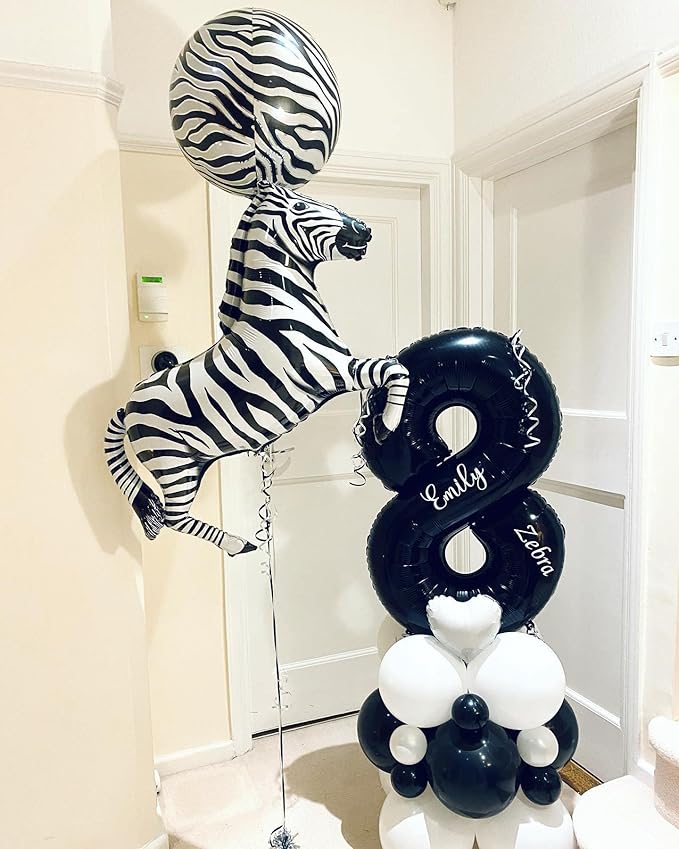 Big 40 Inch Zebra Balloons - Helium Filled, Shaped for Jungle Safari Themed Kids Birthday Party (Pack of 4)