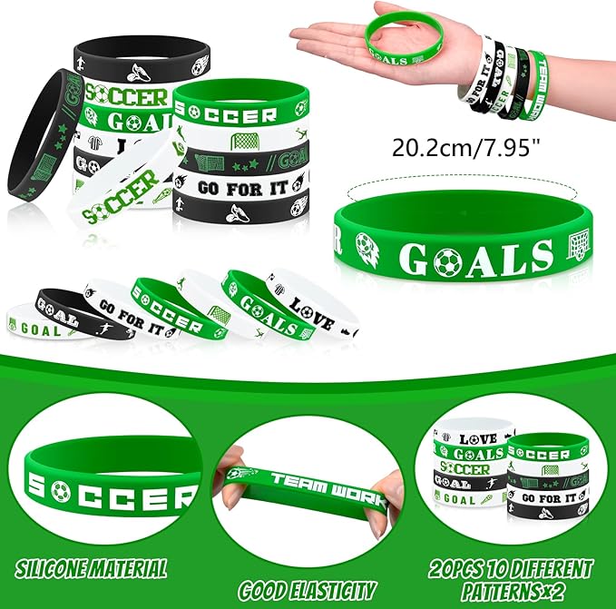 110 Pcs Soccer Party Favors Drawstring Bags with Keychains Silicone Bracelets Stickers Soccer Goodie Bags Gift Bags for Sports Birthday Party Supplies Soccer Themed