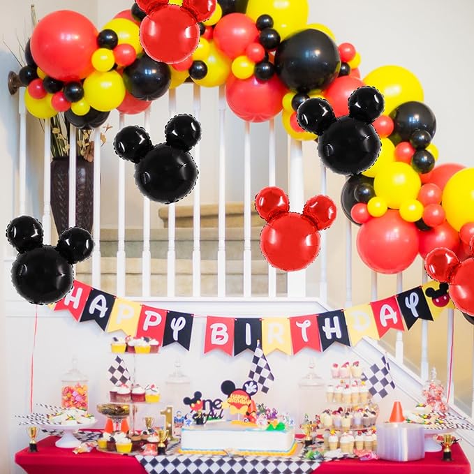 Vuzvuv 12pcs 24 Inches Mouse Head Foil Balloons, Black Red Mouse Shaped Balloon for Birthday Party, Baby Shower,Theme Party Decoration,Graduation Party Supplies
