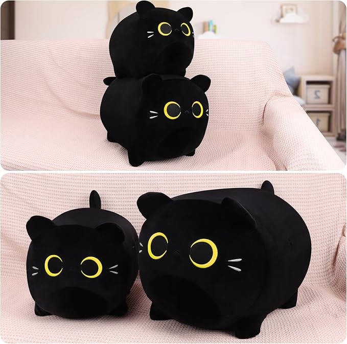 Black Cat Plush Pillows-16'' Big Cute Soft Plushies, Gold Eyes Black Cat Plush, Cat Anime Plush Cute Plush Cat Plushie Stuffed Cat Stuffed Animals, Sofa Pillow Birthday Gift for Kids Girls Boys