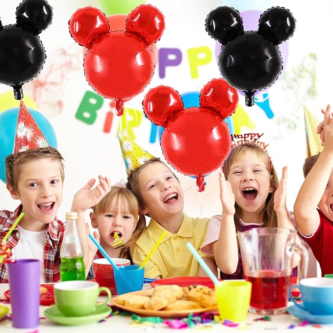 Vuzvuv 12pcs 24 Inches Mouse Head Foil Balloons, Black Red Mouse Shaped Balloon for Birthday Party, Baby Shower,Theme Party Decoration,Graduation Party Supplies
