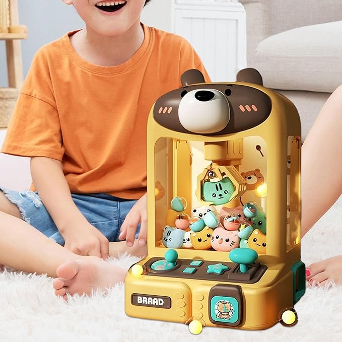 Claw Machine for Kids, Mini Vending Machines Arcade Candy Capsule Claw Game Prizes Toy, Electronic Small Toys for Home, Gifts for Adults Girls, Bear