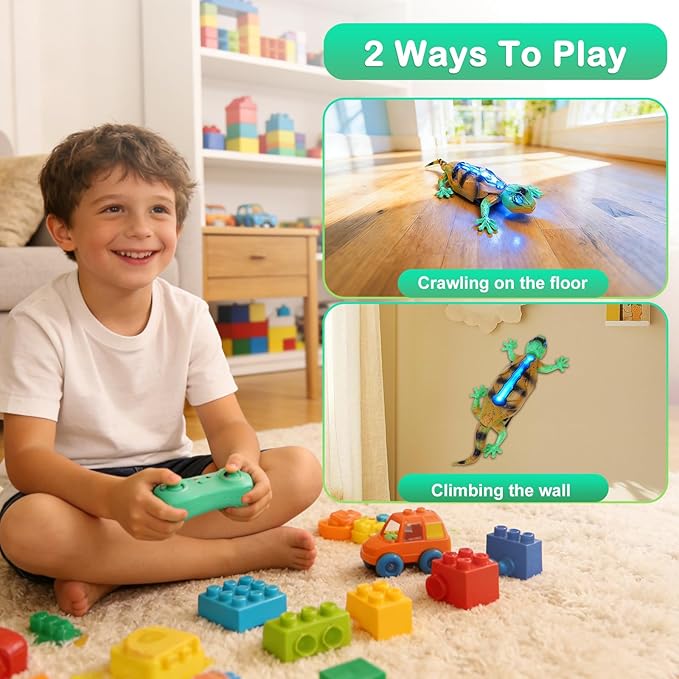 Wall Climbing RC Gecko Lizard, Dual Mode Floor & Wall Driving, Rechargeable Wall Crawler Gecko Robot, Cool Prank for Kids Boy Toys Ages 3+ (Yellow Green)