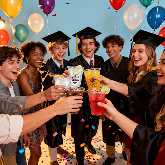 Eaasty 200 Pcs 12oz Graduation Cups 2026 Disposable Plastic Cups for Class of 2026 Graduation Party Congrats Grad Elegant Party Supplies Tableware Decorations (Wine Red)