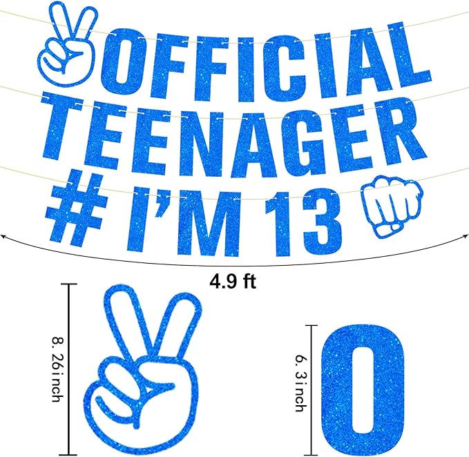Glitter 13th Birthday Decorations Blue Official Teenager I’m 13 Banner for Boys, Cheers to 13 Years Happy 13th Birthday Party Supplies