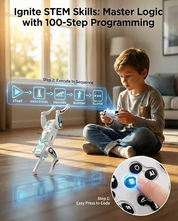Smart Robot Dog for Kids 3-12, App & Remote Control RC Stunt Puppy with 2 Batteries, Programmable STEM Toy with AI Emotion Mode & 30+ Actions - Interactive Electronic Pet Gift for Boys Girls