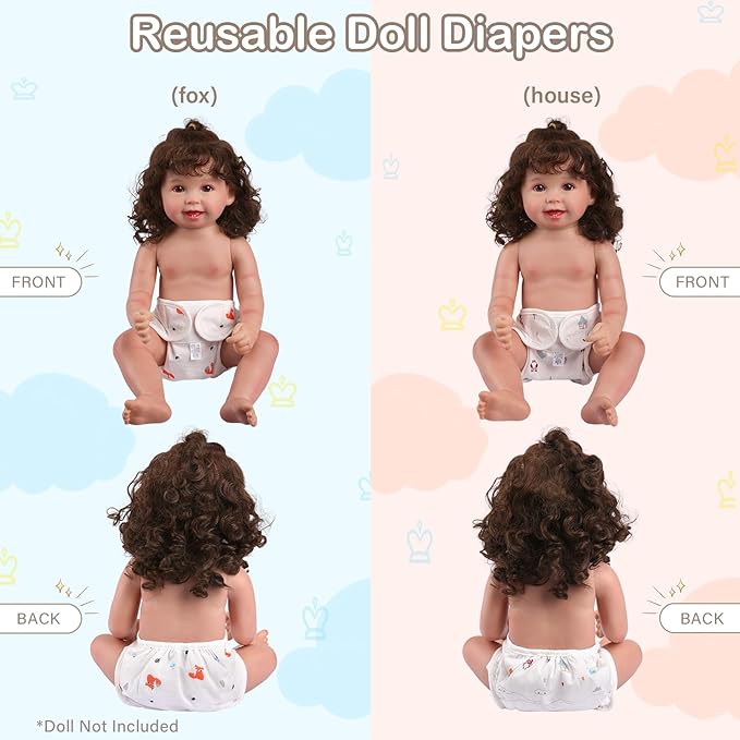 BABESIDE 4 PCS Baby Doll Diapers Underwear for 17-24 Inch Dolls Reusable Doll Diapers Reborn Babys Doll Accessories Fits Baby Doll