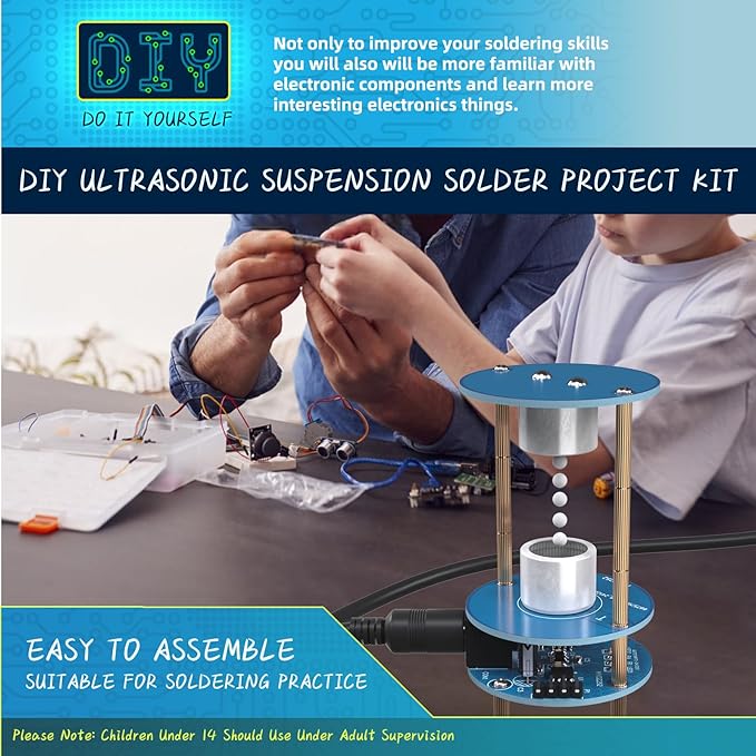 Electric Ultrasonic Levitator Kit, Soldering Projects Mini Cool Acoustic Levitator, Soldering Practice Kit DIP Version for Learning Teaching STEM Education Ideal Gift for Friends and Family (Blue)