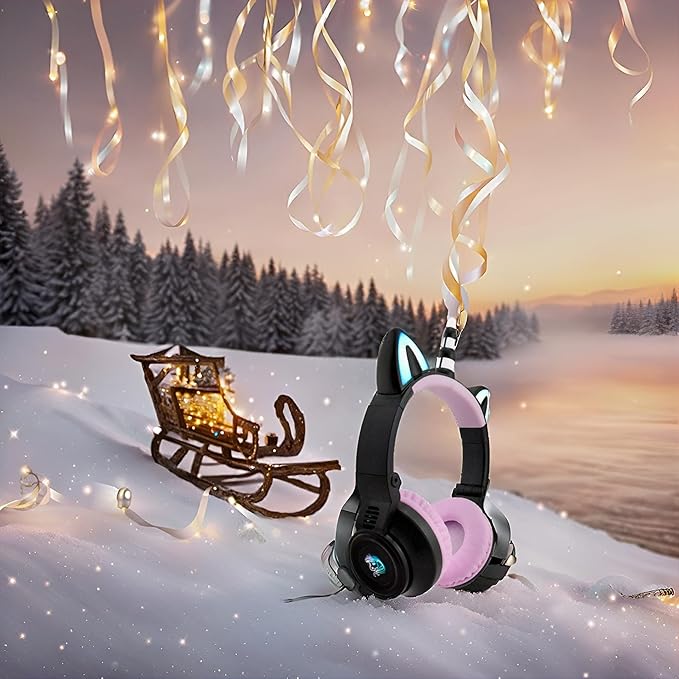 Unicorn Kids Headphones for Girls, Unicorn Bluetooth Headphones Foldable for Girls Toddlers Tablet/pad/Amazon fire,Light Up Kids Wireless Headphone Birthday Gifts (Black)