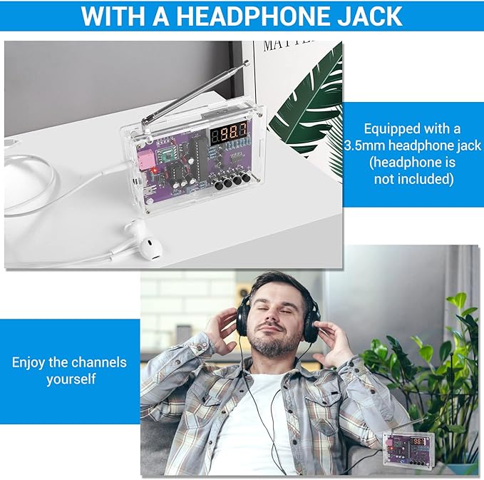 ICSTATION Soldering Project Radio, FM Radio Kit with 2 Power Supply Modes Soldering Practice Kit DIY Radio Kits FM 87-108MHz with Headphone Jack for Learning Teaching STEM Education