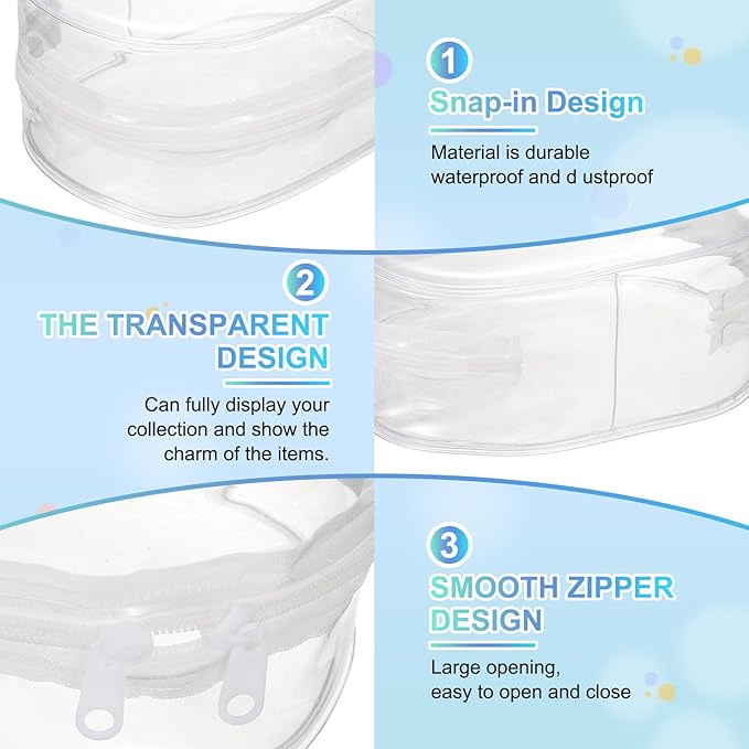 uxcell Figure Display Bag, 6 x 3.7 x 8.7 Inch PVC Oval Portable Dolls Pouch Carrying Case Storage Bag Keychain Charm for Showing Off Boxes Dolls, Clear