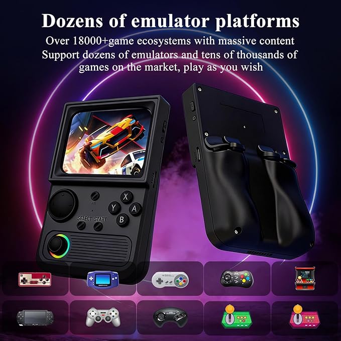 Retro Game Console R36T Handheld Game Console with 64GB Preloaded Games, Support WiFi Networked Fighting, 3.5" IPS Screen, Portable Emulator for Family, Adults & Nostalgic Players (Black R36T 3.5")