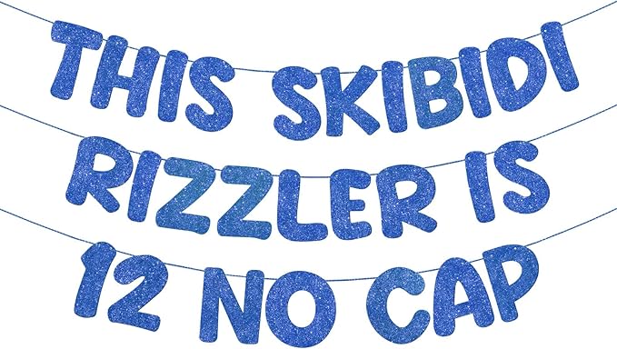 Fulmoon Pre Strung This Skibidi Rizzler Is 12 No Cap Glitter Banner 12th Birthday Party Decorations, Funny Birthday Sign, Party Supplies, Ideas, Gifts, Dark Blue