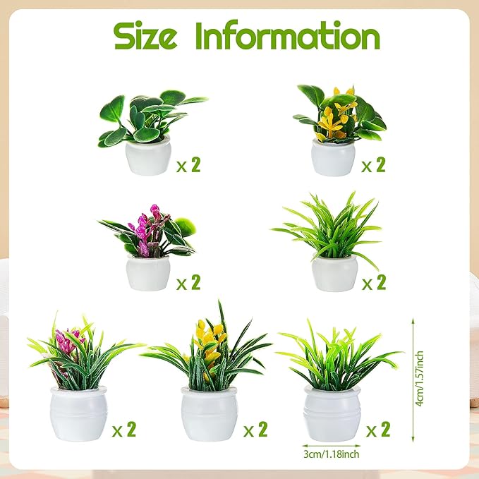 Skylety 14 Pcs Miniature Fake Plants Dollhouse Miniature Flowers for Crafts Mini Faux Plants and Flower Bulk for Doll House Landscaping Bonsai Ornament Crafts(Classic Style)