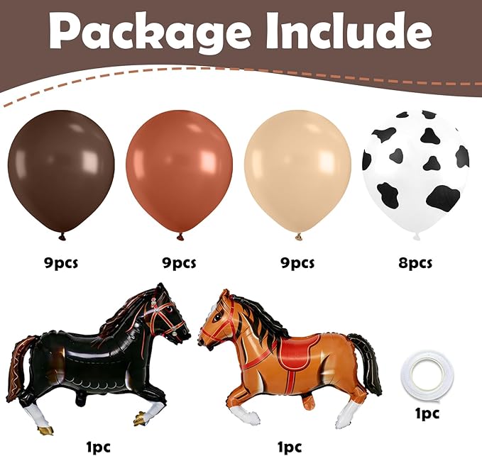 Brown Cow Print Balloons, Dark Coffee Brown Tan Apricot Nude Cow Print Balloons with Horse Foil Balloon for Boy Cowboy Birthday Western Party Cow Theme Baby Shower Western Decor