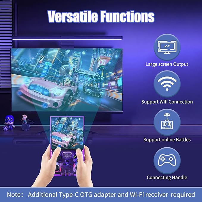 GWALSNTH V40 MAX Mini Retro Handheld Game Console, 40000 Games 256G TF Card, Built-in 49+ Emulators, 4.0 Inch 4K HD IPS Screen, 4000mAh Battery, Portable Pocket Video Console (Transparent Purple)