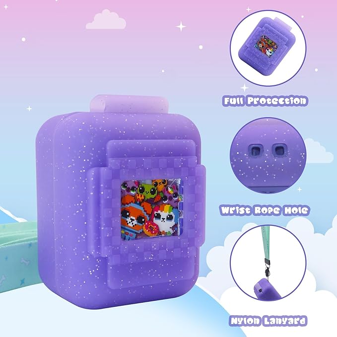 Silicone Cover Case for Bitzee Interactive Toy Digital Pet, Silicone Protective Cover for Bitzee Virtual Electronic Pets, Digital Pet Accessories for Bitzee with Lanyard, Purple (Case Only)