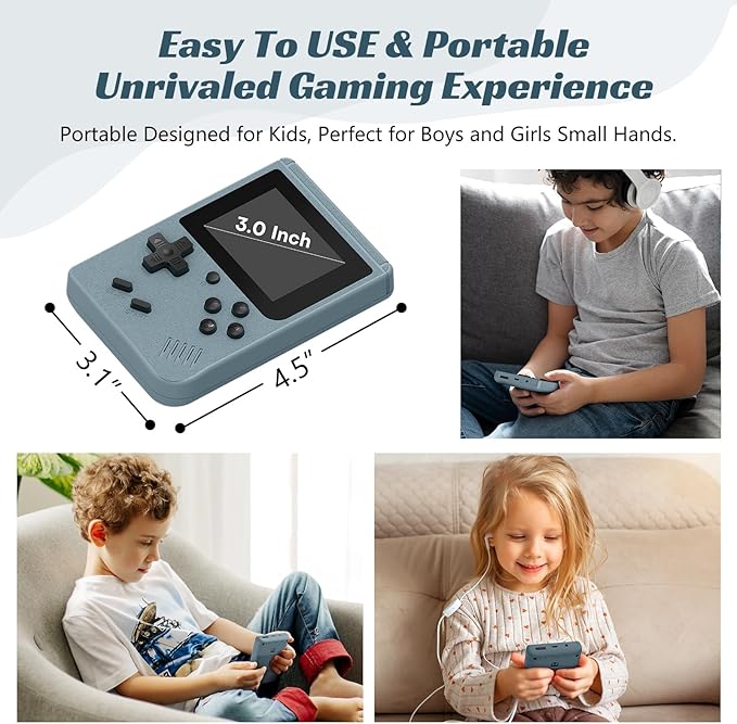Retro Handheld Games Console, Built-in 400 Video Games,Portable Video Gaming Player with 3.0 Inch IPS Screen and Rechargeable Battery (Gray)