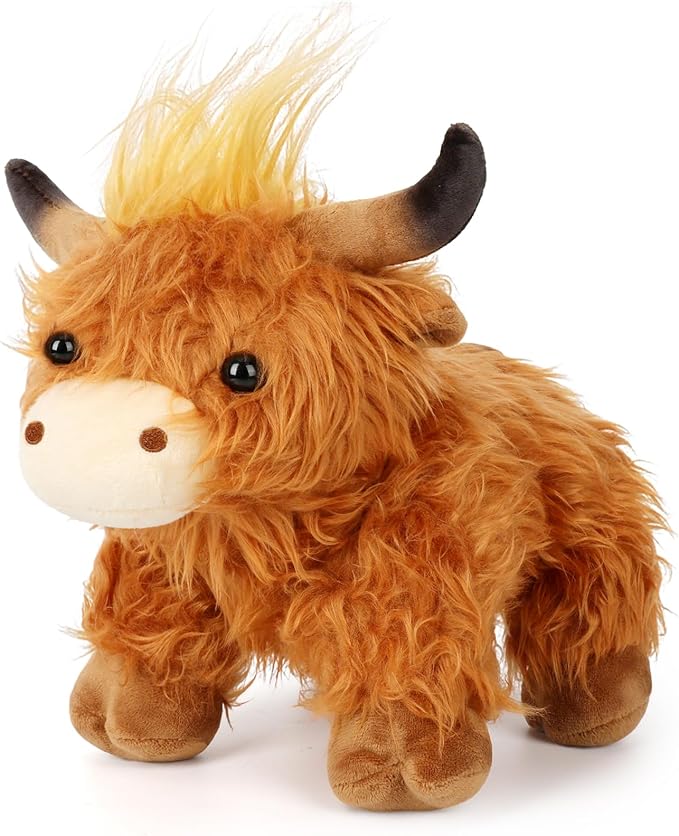 11.5" Highland Cow Stuffed Animal，Soft and Fluffy Highland Cow Stuffed Animal, Best Gift for Kids & Girls Halloween, Christmas or Birthday (Brown)