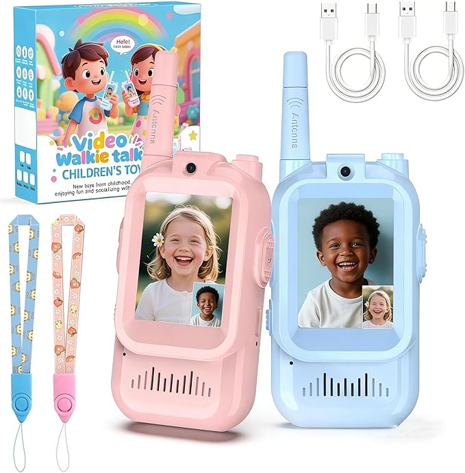 Video Walkie Talkies Toys for Kids Ages 3-12 – Rechargeable USB Two-Way Radios with Camera, 2 Packs Handheld Intercom for Indoor Outdoor Family Games, Camping, Hiking & Birthday Gifts (Blue & Pink)