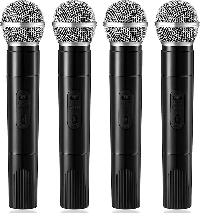 Leyndo 4 Pack Microphone Prop Toy Fun Stage Plastic Pretend Microphone for Kids for Christmas Halloween Cosplay Prom Costume Karaoke Music Party Favors, 9.5 x 2 Inch
