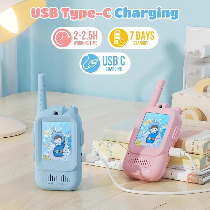 Kids Video Walkie Talkies 2 Pack, Rechargeable Long Range Two-Way Radios, Outdoor Indoor Toys for Boys Girls Ages 3-12, Perfect Birthday & Camping Gifts