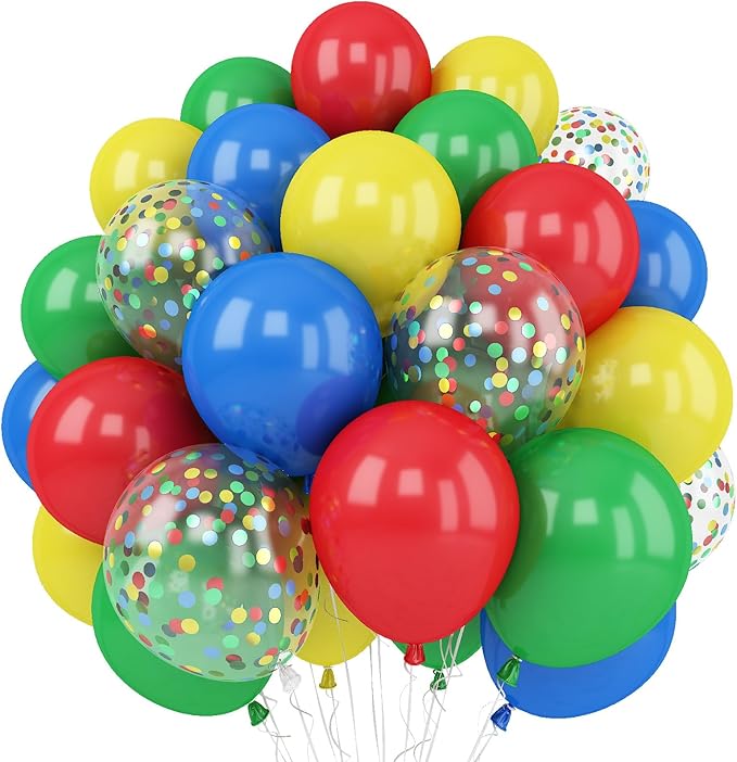 Red Blue Yellow Green Balloon Set, 12 Inch Carnival Circus Party Balloon Red Blue Green Yellow Helium Balloons Confetti Latex Balloon for Video Game Party Rainbow Kid Birthday Party Carnival Circus