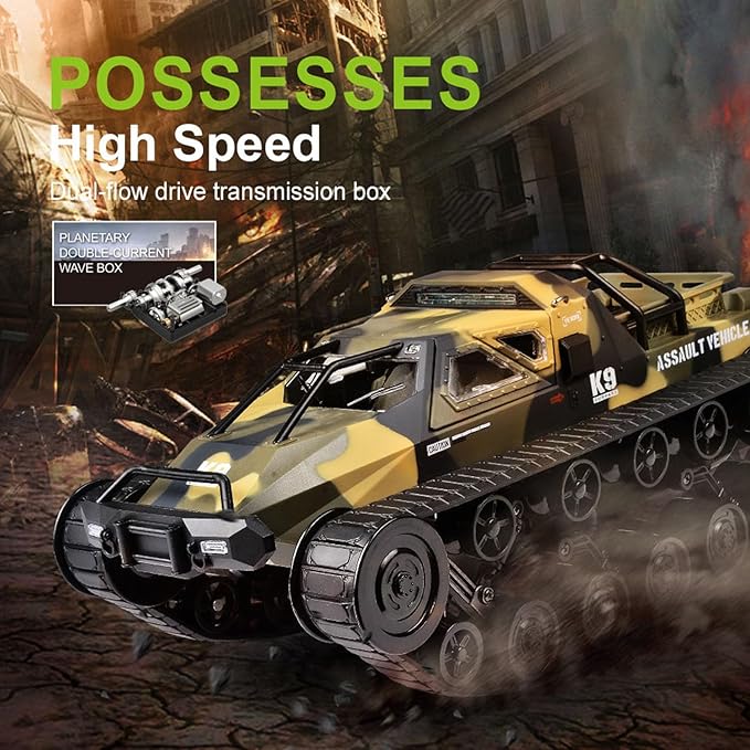 1/12 C8812 MAX Radio Control Tracked Off Road Vehicle RC Drifting Car 360° Rotation Lights Openable Door Dual Flow Gearbox Hobby Grade Model for Adult(Camouflage Green)