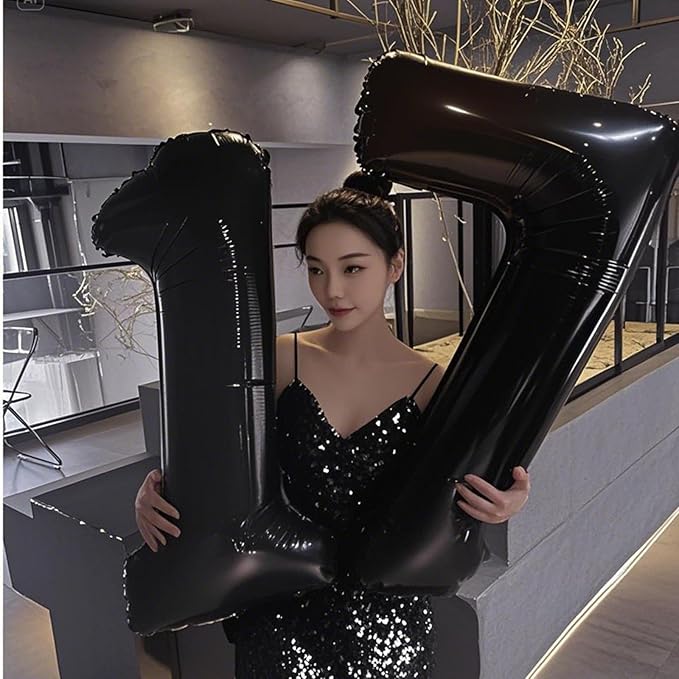 40 Inch Black Number 17 Digital Balloon,Jumbo Mylar Foil Helium Balloon for 17 Balloons for Birthday Party,Wedding Anniversary Party Decorations