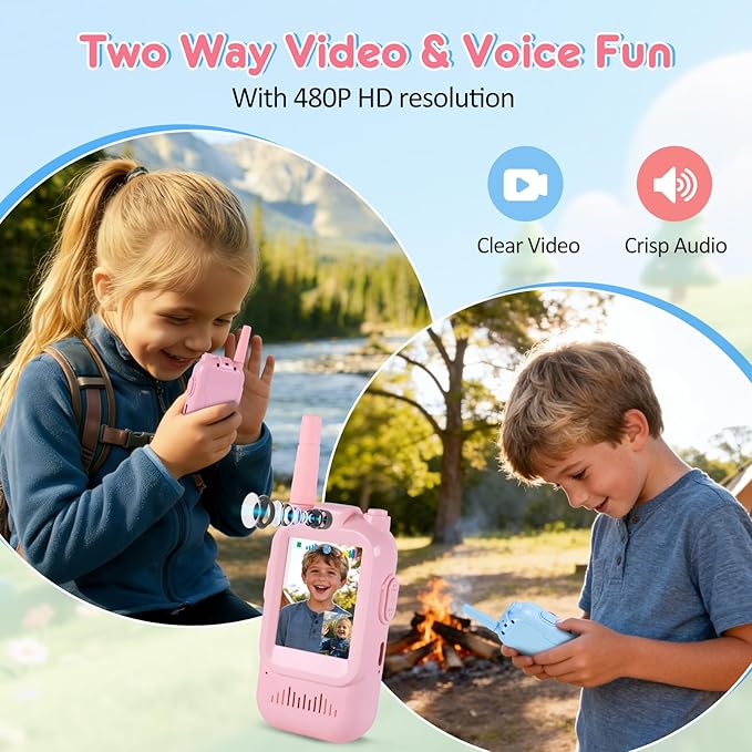 Video Walkie Talkies for Kids with Camera, Long Range Rechargeable Walkie Talkies 2-Pack,Two Way Radios Fun Indoor Outdoor Toys for Camping, Hiking, Family Games for Boys & Girls