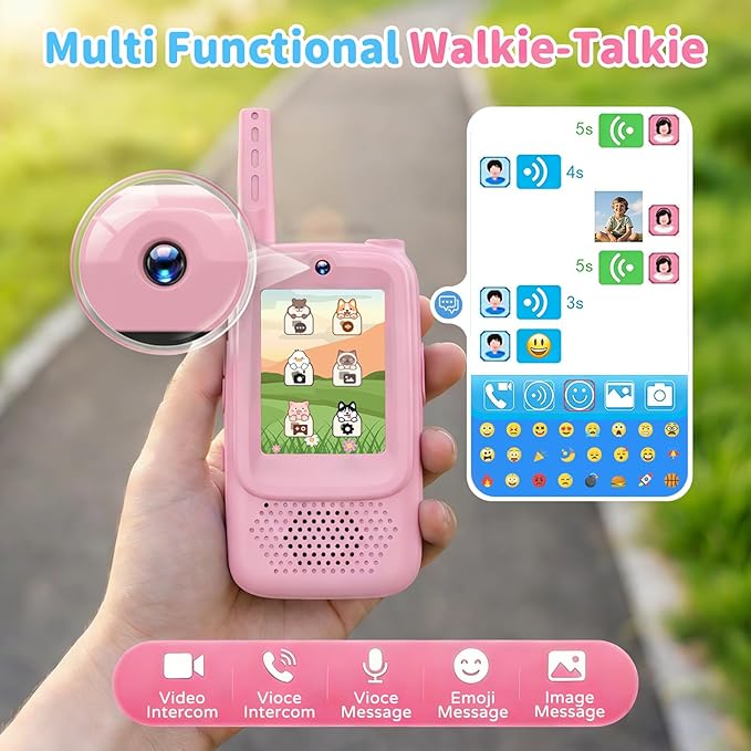 Video Walkie Talkies for Kids, 2 Pack Rechargeable Long Range Walkie-Talkie with HD Camera, Birthday Gift Toys for Girls Boys Ages 3-12 Indoor Outdoor Toys for Family Games, Camping, Hiking, Pink