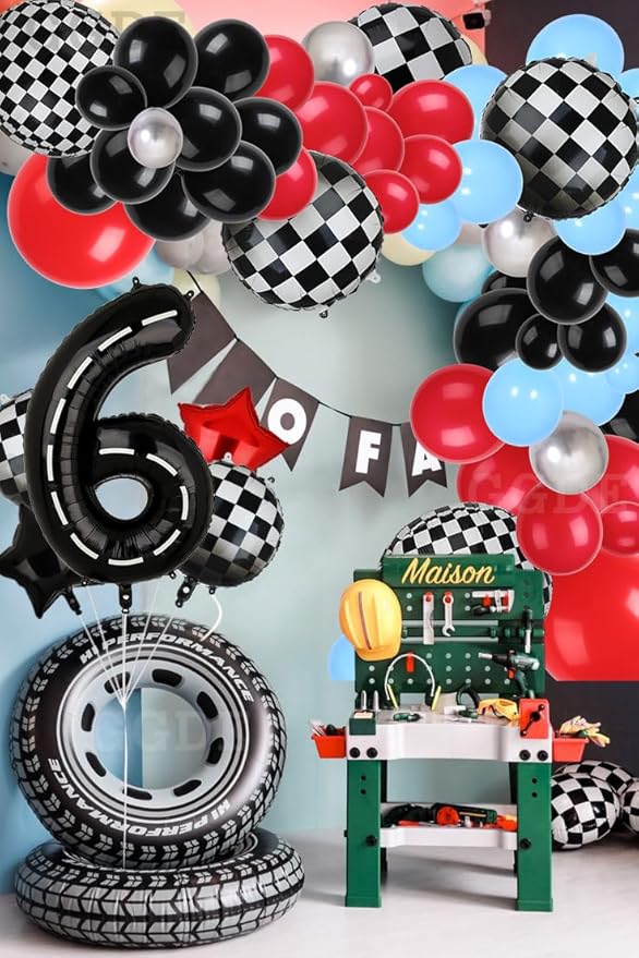 Race Car Birthday Balloons 40 Inch Racetrack Number Balloon 6 Black Boys 6st Birthday Race Car Theme Party Decor Supplies 5 Pcs
