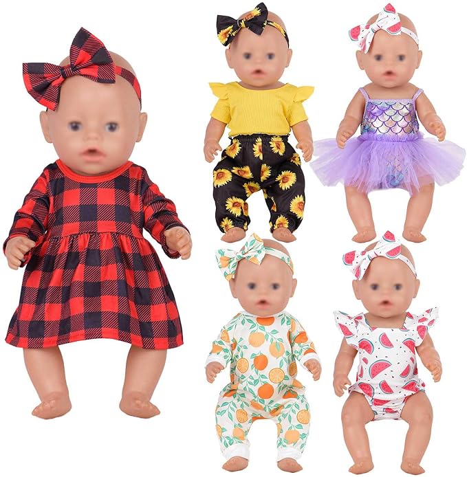 Newborn Baby Doll Clothes - Plaid, Jumpsuit, Tutu Skirt Doll Accessories for 15-18 Inch Dolls