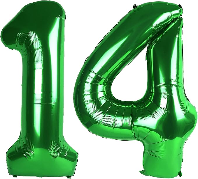 40 Inch Green Number 14 Digital Balloon,Jumbo Mylar Foil Helium Balloon for 14 Balloons for Birthday Party,Wedding Anniversary Party Decorations