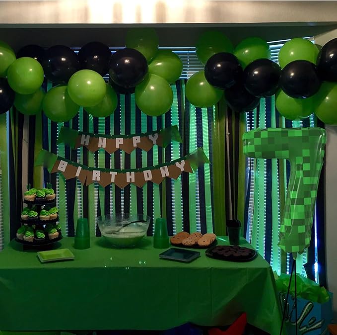 40 Inch Giant Green Pixel Miner Theme Number Foil Balloons Large MIning Number 7 Balloons Party Balloons Birthday Party Decorations Supplies Number 0-9 Available for Kids' Birthday Anniversary Party