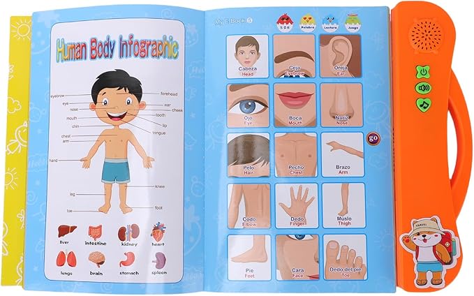 JTLB Interactive Bilingual Learning Book with Electronic Bilingual Toy for Kids, Spanish English Talking Book for Early Learners