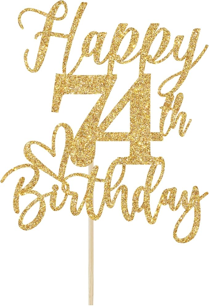 Happy 74th Birthday Cake Topper, 74th Birthday Decorations for Men/Women, Cheers to 74 Years, Hello 74, 74th Happy Birthday Party Supplies Gold Glitter