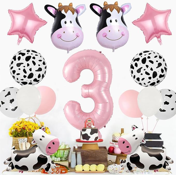 Cow Balloons, Holy Cow Im Three Birthday Decorations Girl Cow Print Balloons 3rd Birthday Party for Cow Farm Animal Theme Cowgirl First Birthday Party Supplies