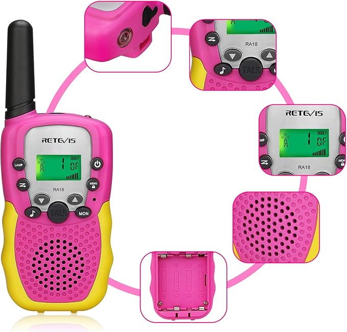 Retevis RA18 Kids Walkie Talkies, Walkie Talkie Toys for 6-12 Year Old Girls Boys, 22 CH, Built-in Flashlight, Girls Christmas Birthday Gifts, Outdoor Garden Camping Family Trip(Pink 2 Pack)
