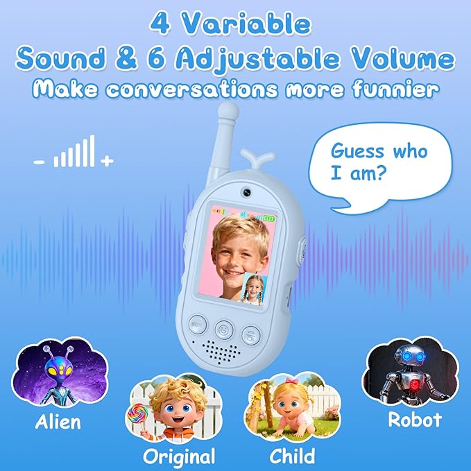 Video Walkie Talkies for Kids Toys - 2 Pack Rechargeable Walkie Talkie with Camera and Screen,Long Range 2 Way Radio for Outdoor Camping Games,Christmas Birthday Gifts for Boys Girls Age 3-12(Blue)
