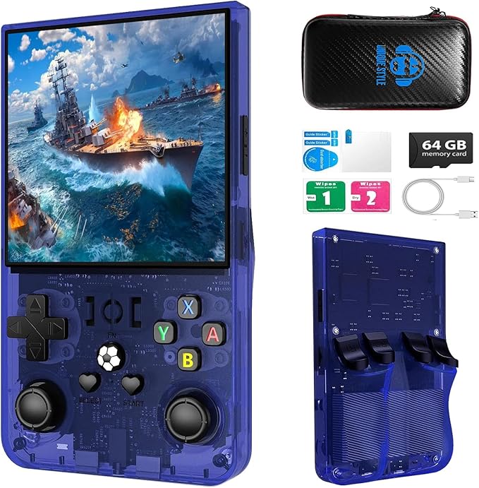R36max Retro Handheld Game Console,64gb Memory,4000mah Battery, 18000 Pre-Installed Games ,4.0-Inch IPS Hd Screen Portable Retro Gaming Console,Suitable for Travel and Home Use (Blue) (Blue, 64, GB)