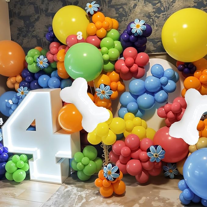 Blue Green Orange Balloons, Blue Green Purple Orange Balloons with Bone Foil Balloon for Girl Boy Theme Birthday Party Decorations Baby Shower Graduation Celebration Backdrop