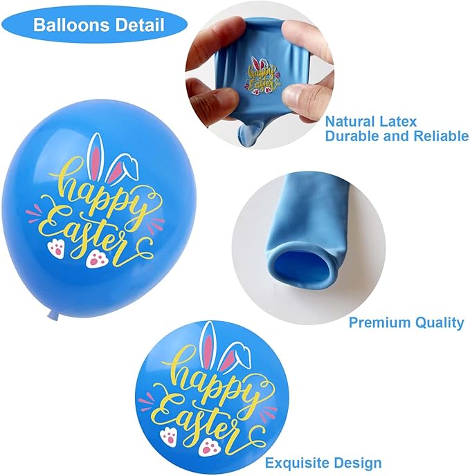 Happy Easter Balloons Bunny Eggs Balloons Green Pink Blue Yellow Party Balloon For Easter Themed Party Bunny Decorations Decor Supplies Arch Decorations Party Balloon Sets-12 Pcs