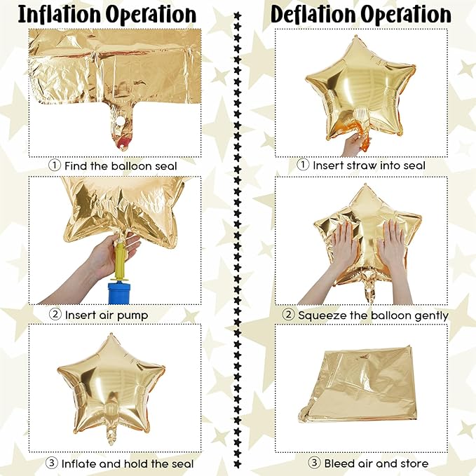 Gold Star Foil Balloons, 18 Inch Light Gold Stars Shape Foil Helium Balloons, 10 Pcs Large Light Yellow Pentagram Balloon Party Decorations for Birthday Wedding Baby Shower Graduation Supplies