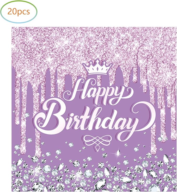 Purple Birthday Party Supplies, include 20 Plates and 20 Napkins, Purple Theme Birthday Party Decorations for Girl Women Wedding Bday Party Supplies