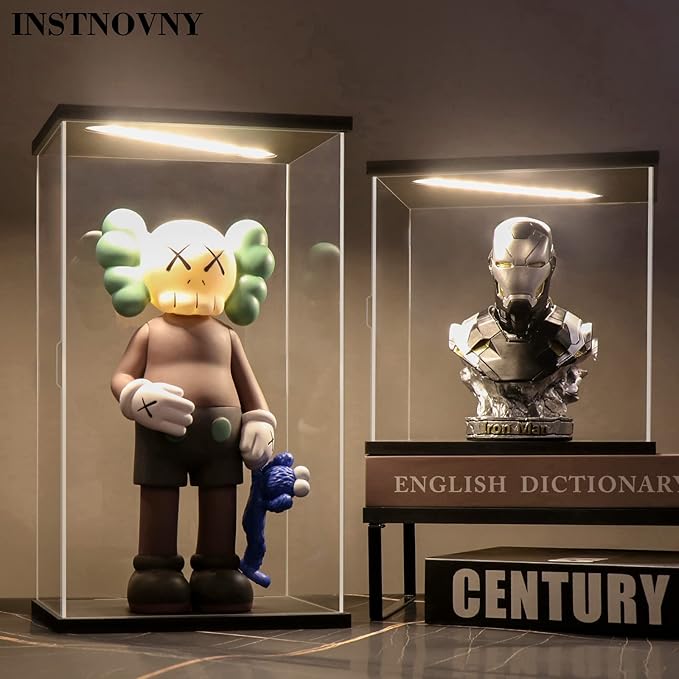 Acrylic Display Case for Collectibles Clear Acrylic Boxes for Display Action Figures Lighted Building Toys 75318 Display Case Room Decoration Box(Black-Solid Yellow; 9.8*9.8*9.8 inch)