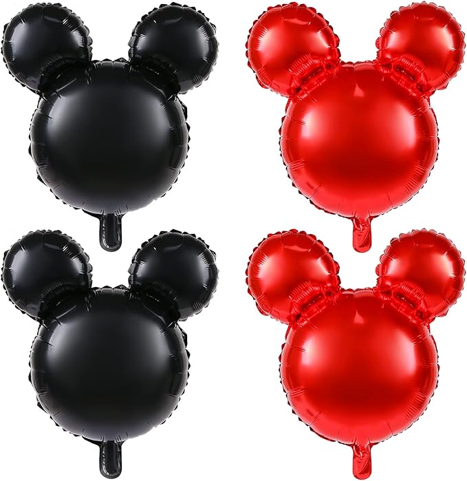 4 Pcs Bear Head Foil Balloons, 24'' Mylar Balloon for Birthday Party Decorations Jumbo Bear Head Aluminum Foil Balloons Party Favors Supplies (Black Red)